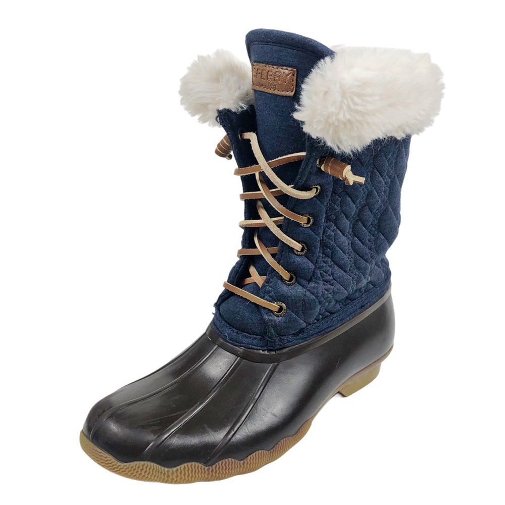 Sperry Girls Navy Quilted Winter Boots with Faux Fur Trim Sz 2